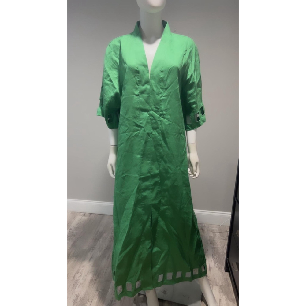 Women's Figue Adelaide Green Cut-Out Linen Midi Size L***. No belt - Picture 8 of 12